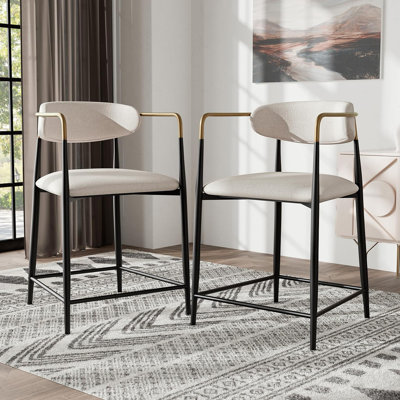 Contemporary Style 2Pc Counter Height Chair Metal Legs Gold Curved Arms Dining Room