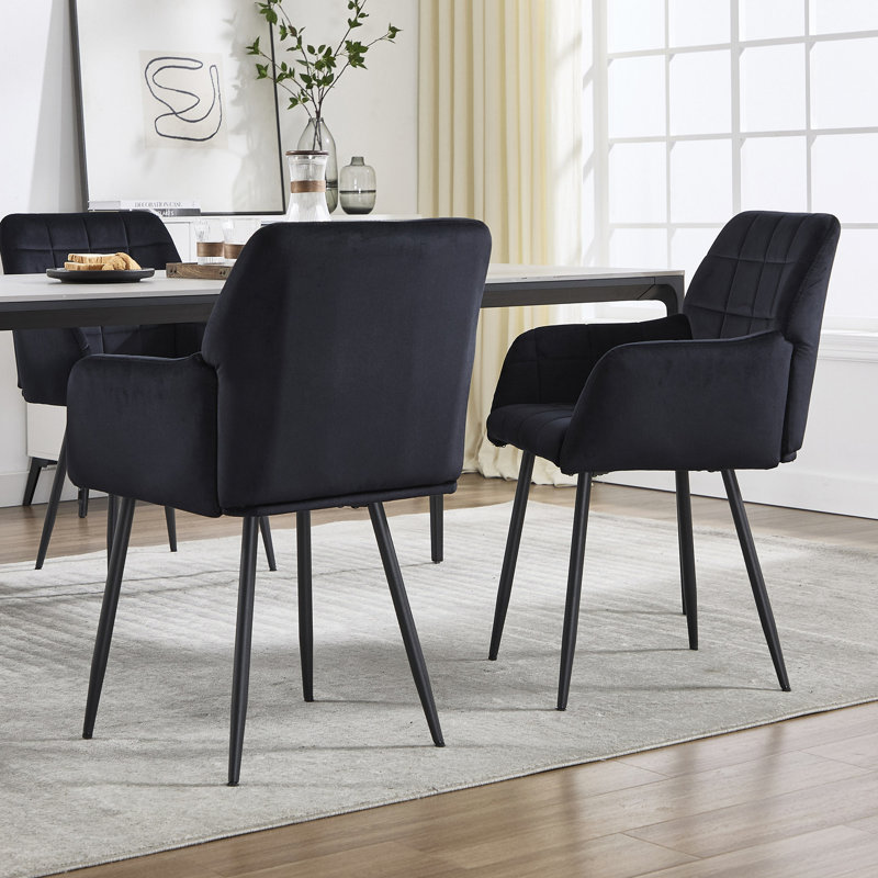 Kilduff Velvet Upholstered Dining Chair with Armrests, Noir, noir, noir, noir, 2
