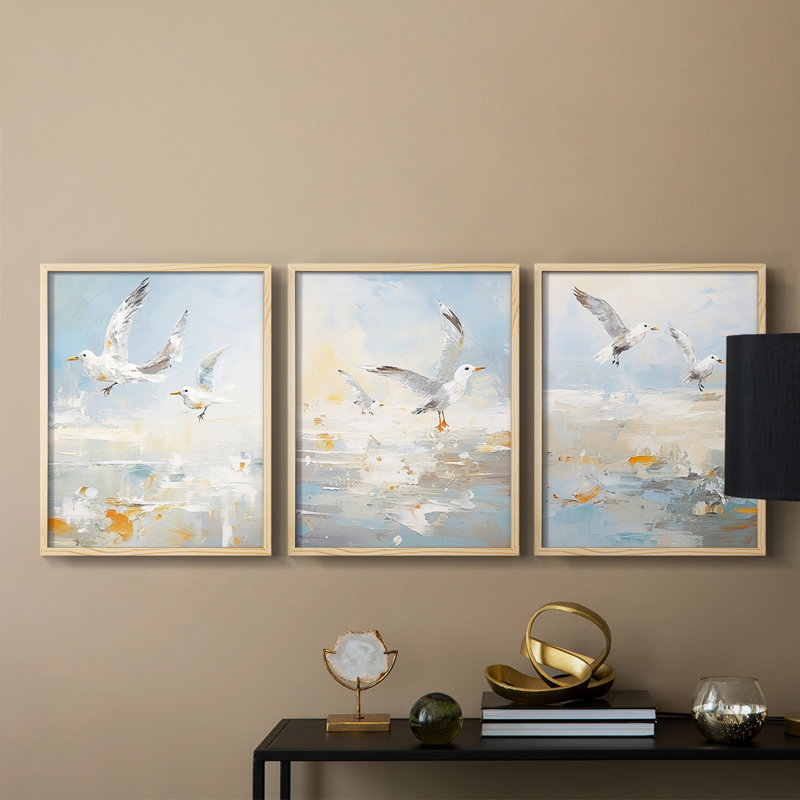 Série Sea III et Sea Shore - Ensemble de 3 estampes numériques - Prêt à accrocher, Encadré naturel, H 20 po x l 16 po