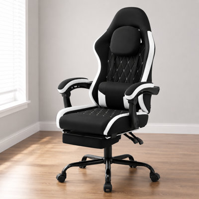 Ergonomic Gaming Chair With Footrest, Reclining High-Back Swivel Chair