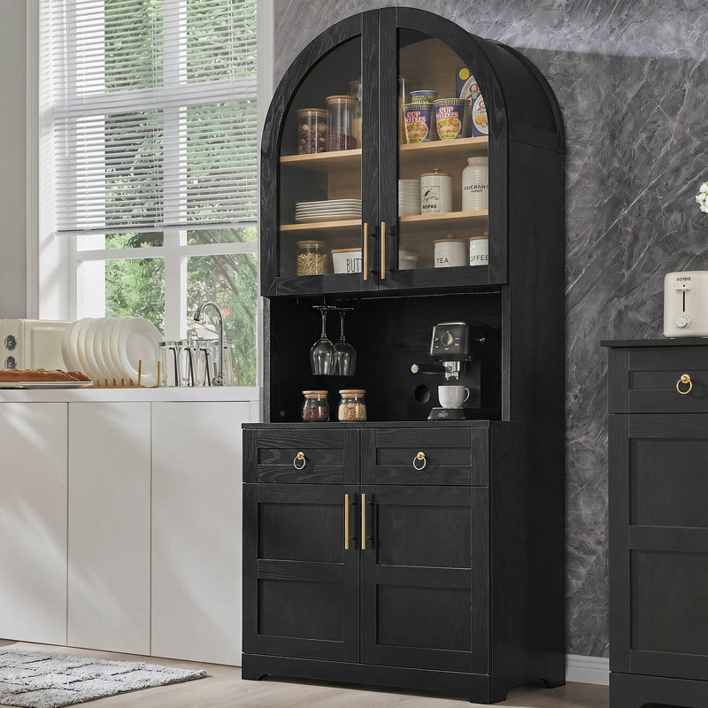 Grande vitrine arquée 74,8 po avec portes en verre, Black