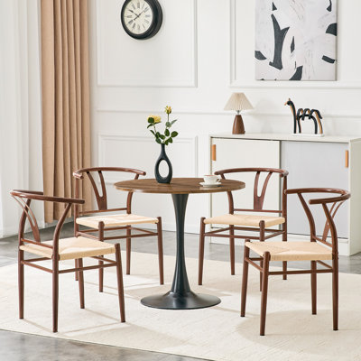 Wesborn Chair-Y-shaped Medieval Style Armchair for Dining Table, Woven Seat (Brown Ironwork + Natural Rope Pattern, Set of 4)