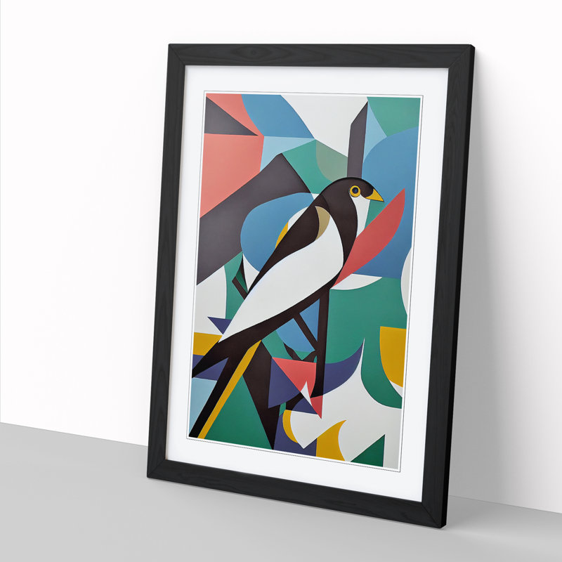 Annalyce Magpie Bird Abstract Vol.1 1 Piece Single Picture Frame Wall Art, 64cm H x 46cm W x 2cm D, Walnut
