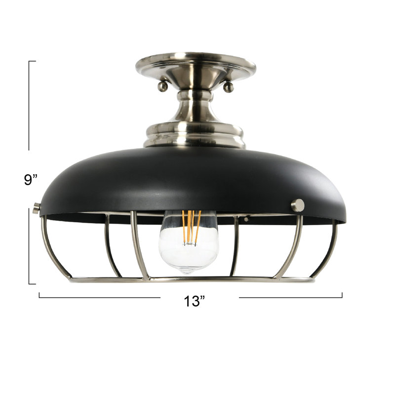 Plafonnier semi-encastré 1 lumière 13 po Apsel, Nickel brossé, Noir mat
