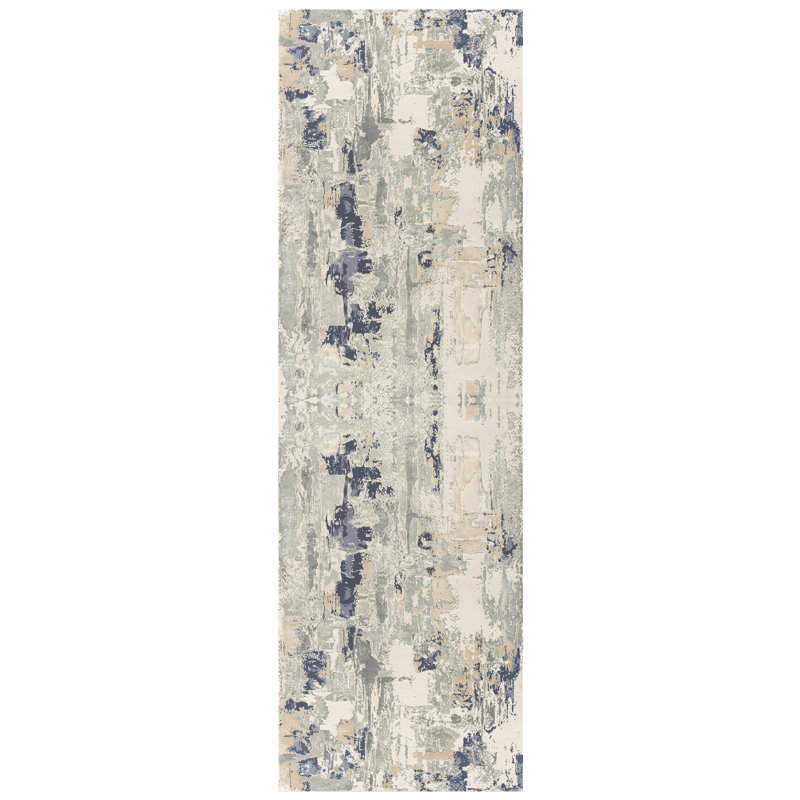 Tapis beige / gris / bleu marine Quinlan Lux, Tapis de couloir 2 pi 6 po x 8 pi