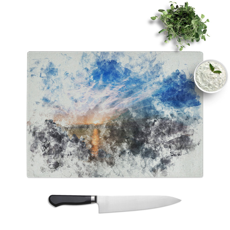 Beautiful Sunrise Watercolour Chopping Board, 0.4cm H x 28.5cm W x 39cm L