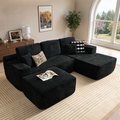 106" Upholstered Boneless Cloud Sectional Couch, L-shape Modern Modular Sofa With Ottoman For Living Room Bedroom