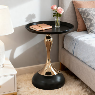 Italian Modern Black Hourglass End Table – Minimalist Iron Round Side Table