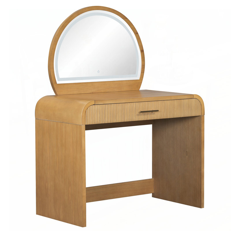 Elegant LED Lighted Makeup Vanity Table with Touch Screen, Spacious Drawer for Bedroom and Multi-Functional Design, Natural