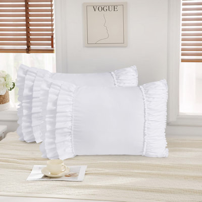 Set Of 2  Ruffle Pillow Shams, Handcrafted Ruffle Farmhourse Pillowcases,  Wrinkle And Shrinkage Resistant Boho Pillow Covers For Bedroom