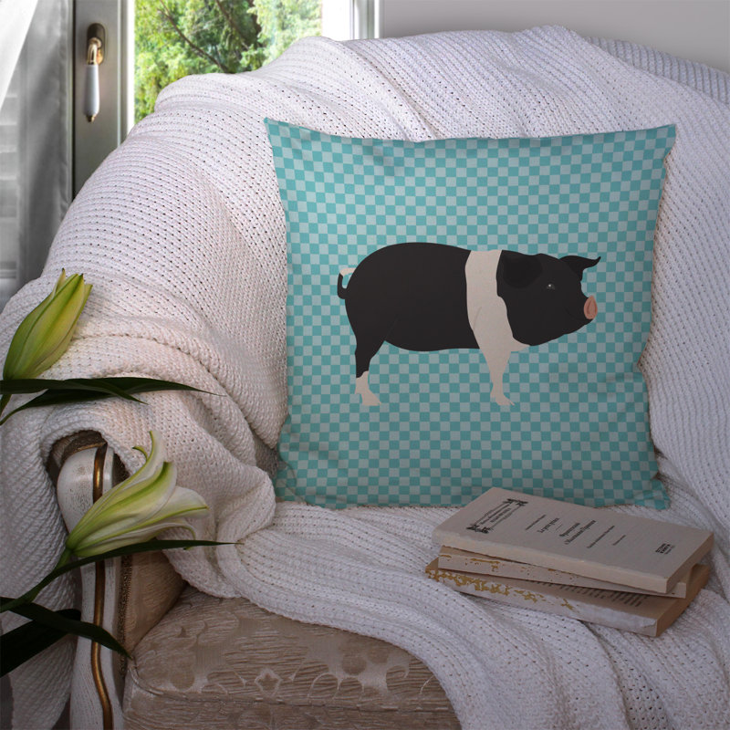 Coussin extérieur éclectique porc check, Bleu, 14 po x 14 po