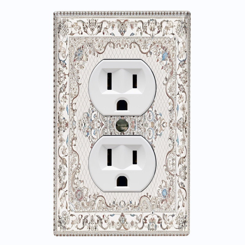 Couvercle de plaque d'interrupteur en métal; Recto verso standard américain à 1 bande - image imprimée d'un médaillon floral persan