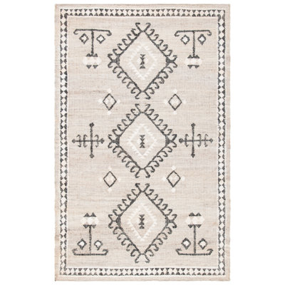 Tapis gris / noir en jute tissé à plat à la main Mackay Southwestern