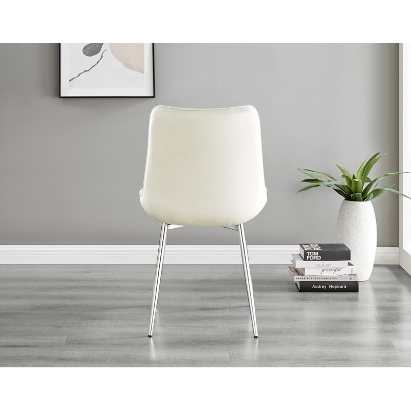 Enna White Glass Extending Dining Table And 6 Black Pesaro Silver Leg Chairs, Black, Cream/Silver
