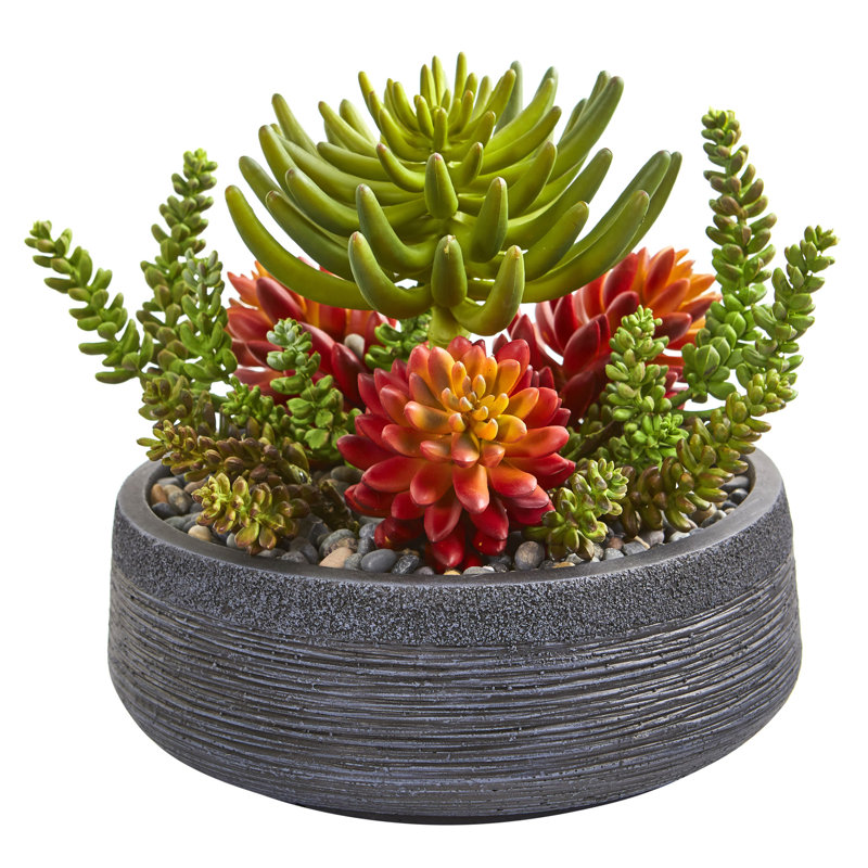 12 " H Faux Cactus Plant in Stone Planter