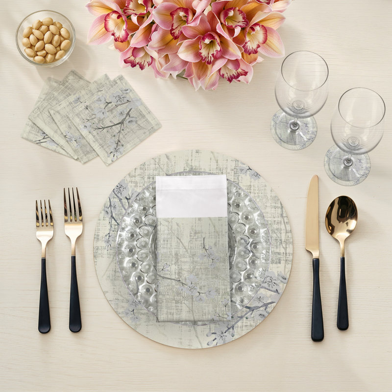 Blossom Fantasia Pebble 16" Vinyl Placemat, Ivory