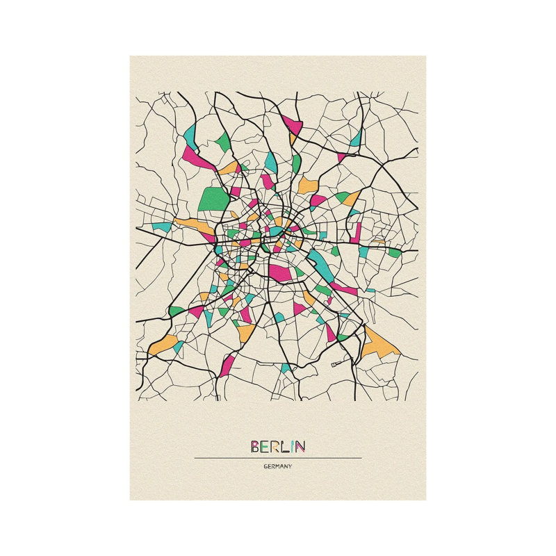 Berlin, Germany Map 1 Piece Wrapped Canvas Wall Art, 20.32 cm H x 30.48 cm W