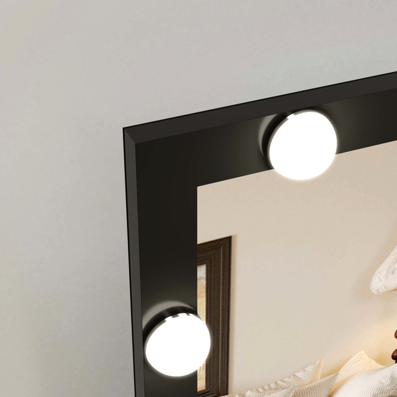 Miroir pleine grandeur avec lumières et 3 modes de couleur, 63 x 24 pouces, luminosité réglable, fixé au mur ou incliné, noir, pour habiller le lit - Miroir suspendu, lumières DEL, commande tactile, salle de bain