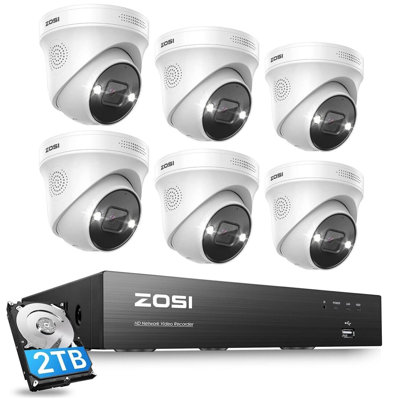 8CH 4K PoE NVR Security Camera System 2TB HDD with 5MP Wired Outdoor Spotlight Cameras, 2-Way Audio -  ZOSI, 8HN-2255AW6-20-US-A10