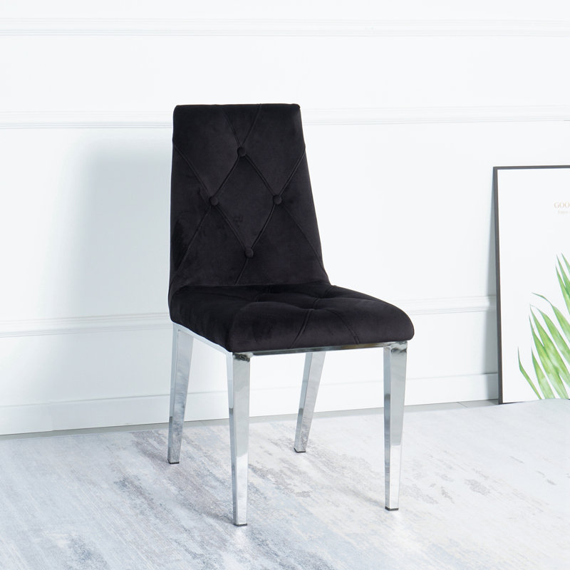 19.29'' H Tufted Velvet Upholstered Side Chair, Black, Silver