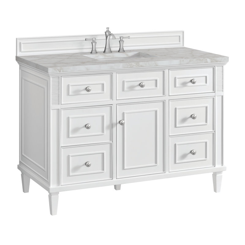 Lorelai 48'' Single Bathroom Vanity with Top, Victorian Silver Quartz, Bright White, 8" Widespread