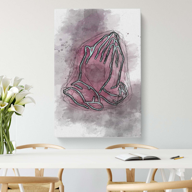 Praying Hands in Abstract - Wrapped Canvas Drawing - Wrapped Canvas, 50cm H x 35cm W x 3cm D
