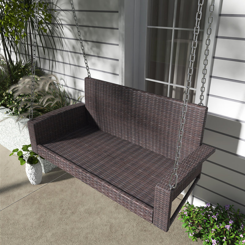 Balancelle pour 2 personnes en osier avec chaînes, Beige, Brun