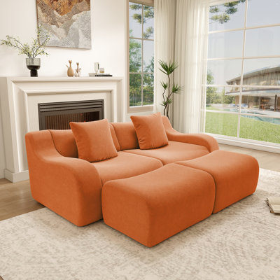 Ensemble de canapé modulaire en tissu Bondy Teddy avec méridienne et accoudoirs ergonomiques incurvés, orange brûlé