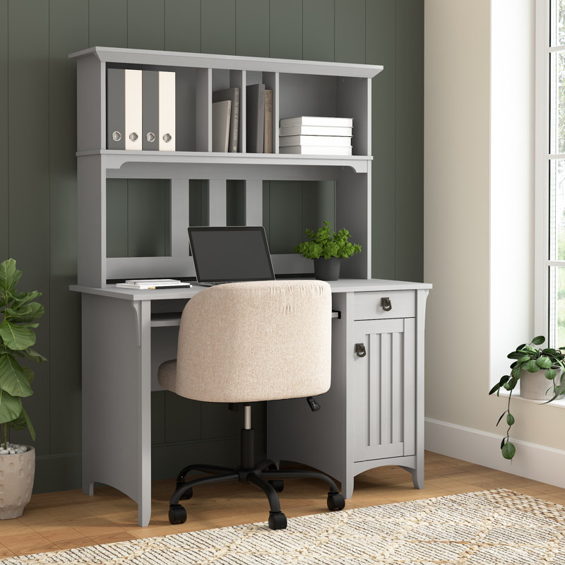 Small Computer Desk with Hutch in Cape Cod Gray, Cape Cod Gray