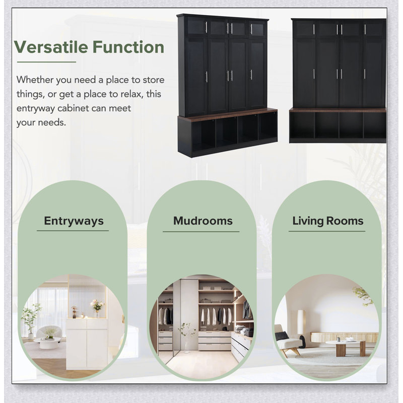Versatile Hall Tree with 4 Hanging Hooks, Wood Grain Bench, and Multiple Storage Compartments for Entryway Organization