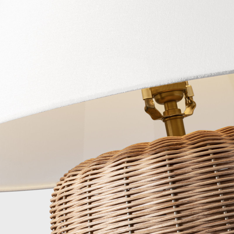 Thom Filicia Dumar 1 Light Bedroom Home Office Living Room Lamp In Blonde Rattan Finish With White Linen Shade