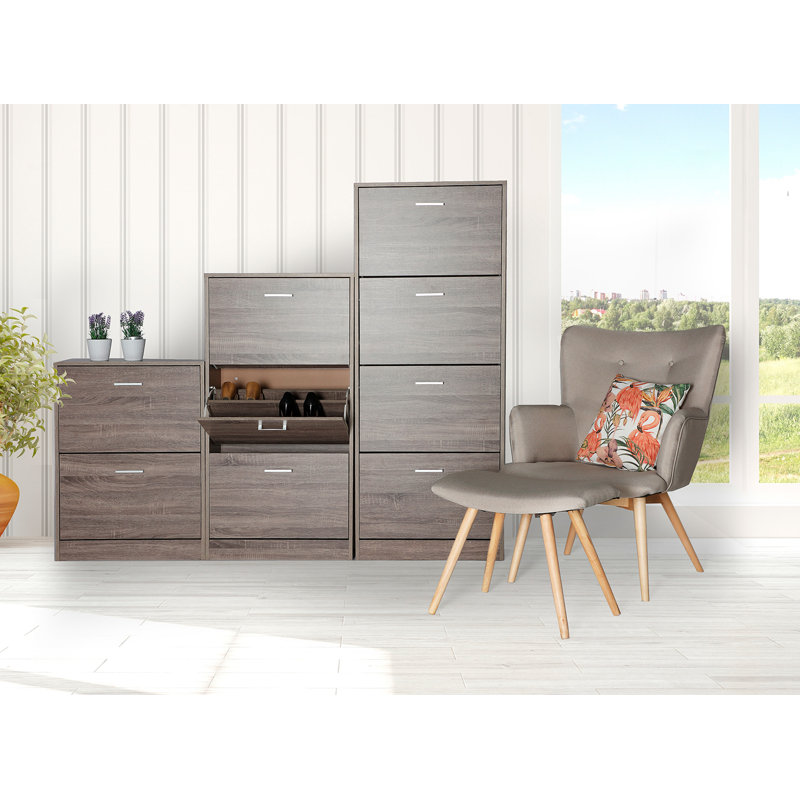 8 Pair Stackable Solid Wood Flip Down Shoe Storage, Brown