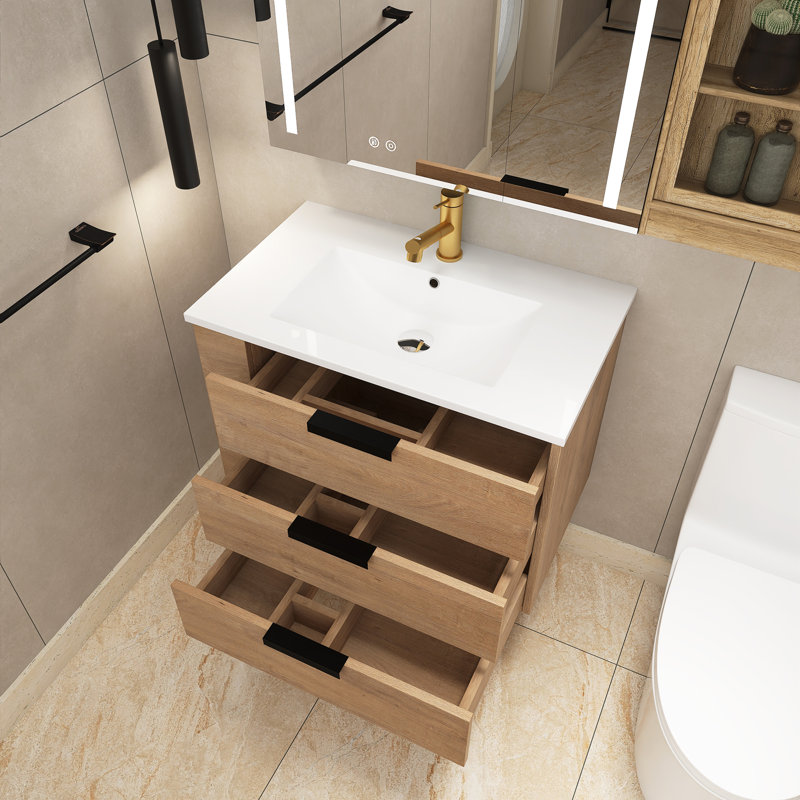 Leendert 30 " W Single Vanity Bathroom Vanity With Resin Top