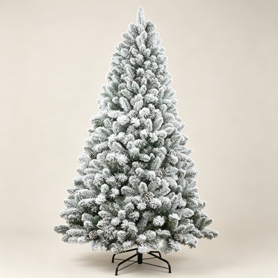 Flocked Artificial Christmas Tree with Natural Pine Cones, 4 Foot Snow Covered PVC Holiday Tree Featuring 366 Branch Tips and Sturdy Metal Stand, Full Dense Shape for Indoor Seasonal Decor