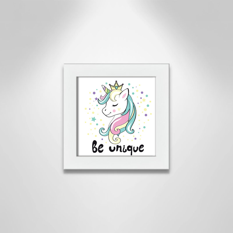 «Be Unique», impression sur papier licorne, H 8 po x l 8 po x P 0,6 po, Encadré plat blanc