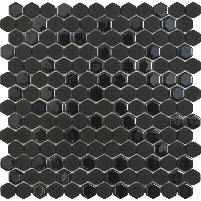 14.7 x 14.7 cm Beveled Porcelain Tile, Black