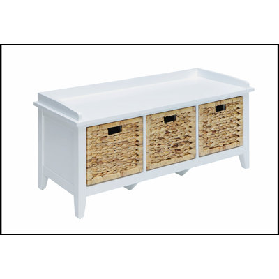 Banc Flavius en rotin et blanc avec rangement Design simple, confortable et durable, banc multifonctionnel