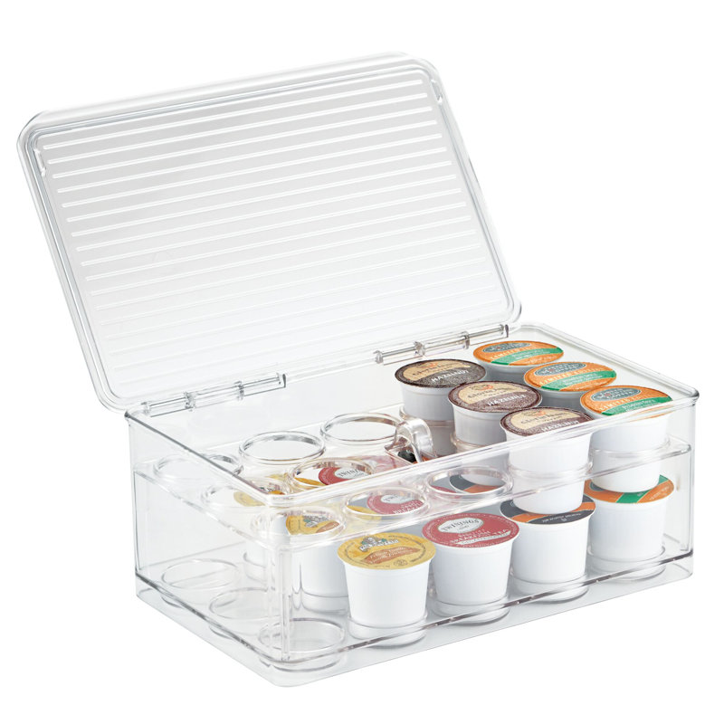 Clear Plastic 2-Tier Coffee Pod Organizer with Lid