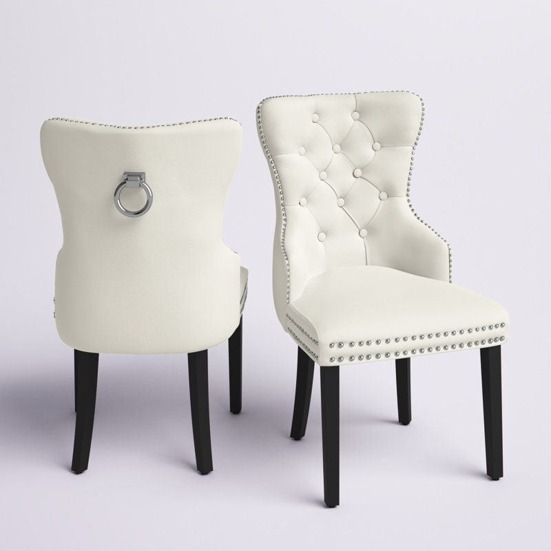 Chaise parsons rembourrée en velours Kirsten, Crème, crème
