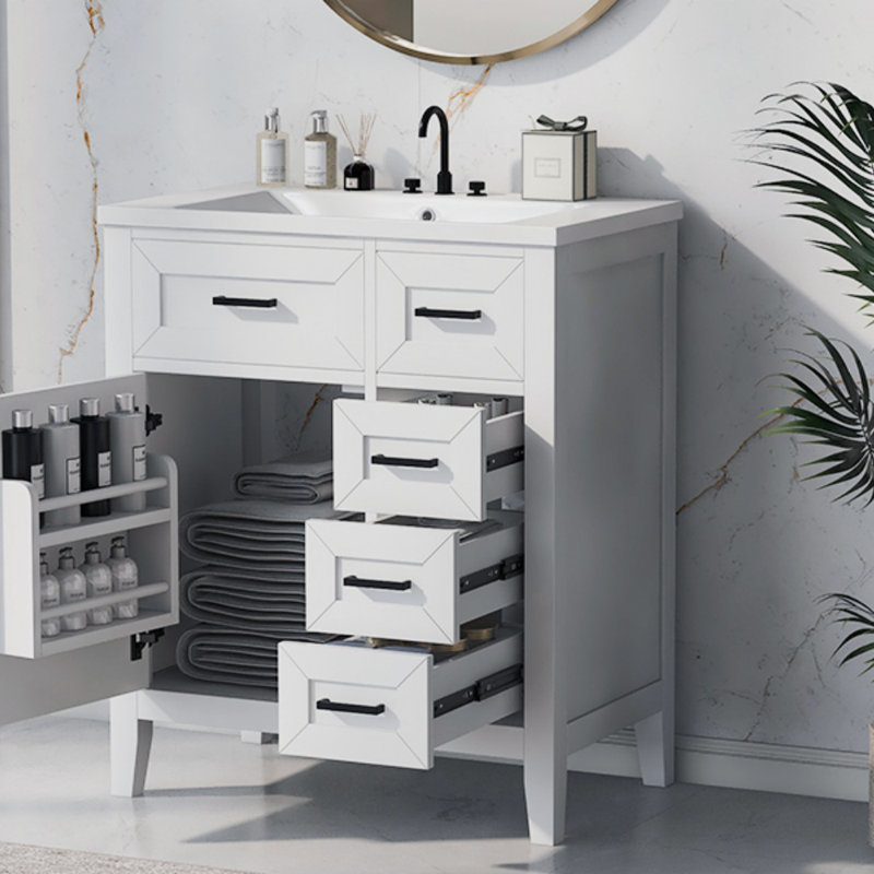 Armoire de salle de bain 30 po avec lavabo et tiroirs 30 po, Blanc, Noir, noir, noir, noir