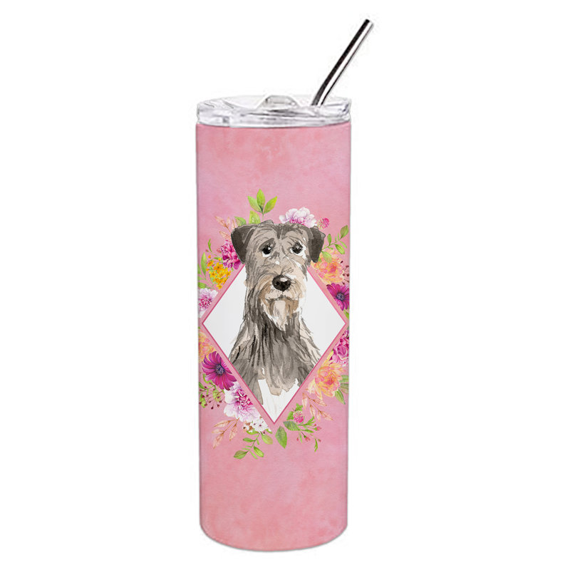 E23BF9F8391D466E9CA4F8DFEBD9A7DB de verre 20 oz à double paroi en acier inoxydable chiot, Lévrier irlandais gris, Rose