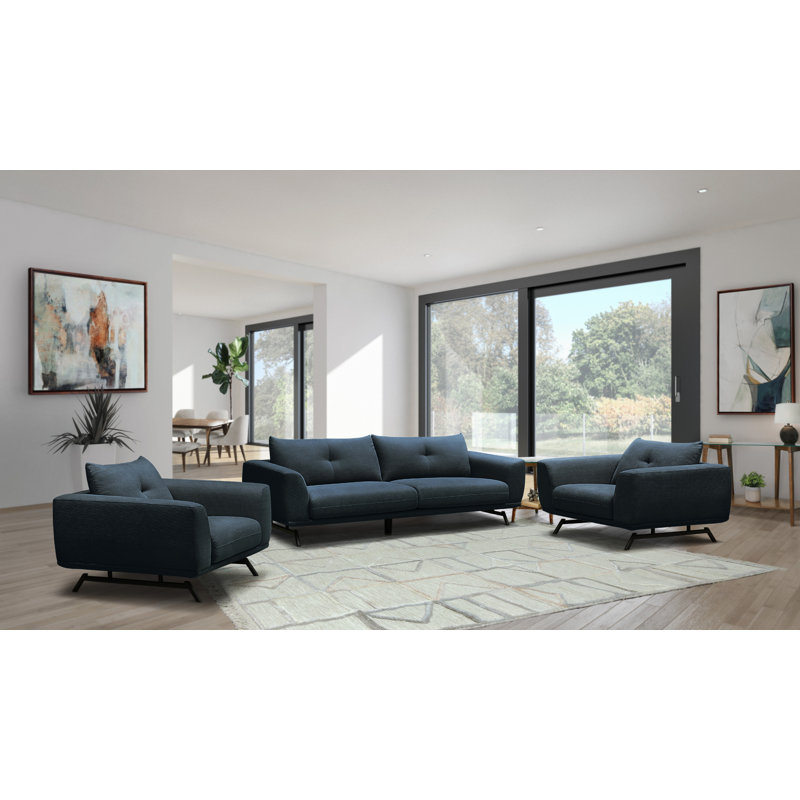 Aniye 3 Piece Standard Living Room Set, Navy Polyester