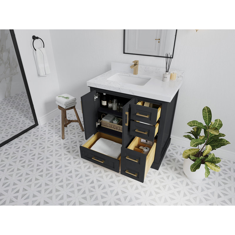 Boston 36 po X P 22 po Meuble-lavabo de salle de bain en fer forgé avec quartz Cove Edge, Empira