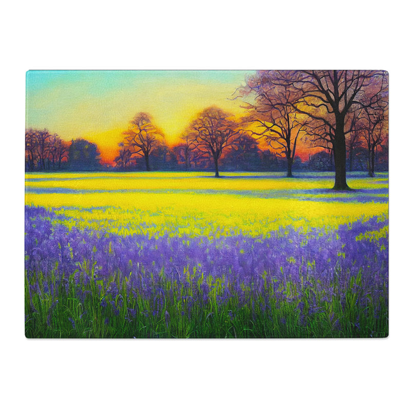 Inspiring Bluebell Field Sunrise  Glass Chopping Board