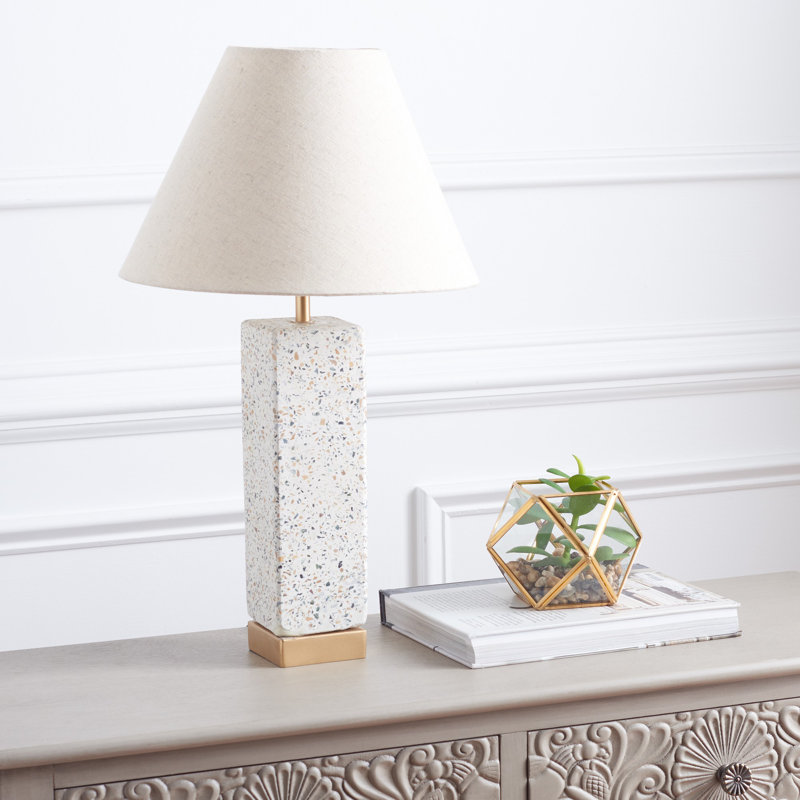 Natural Concrete Table Lamp with Off-White Linen Shade
