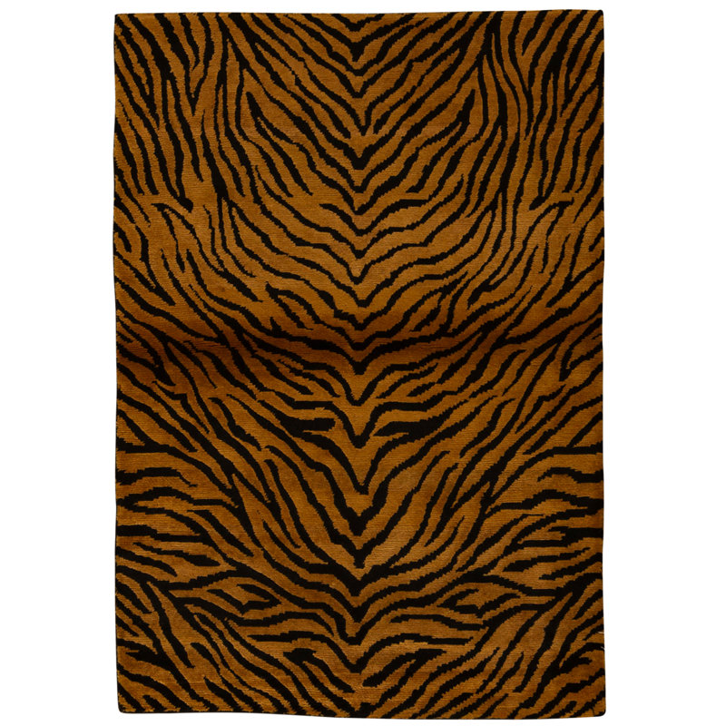 Hand Knotted Area Rug in Camel And Black