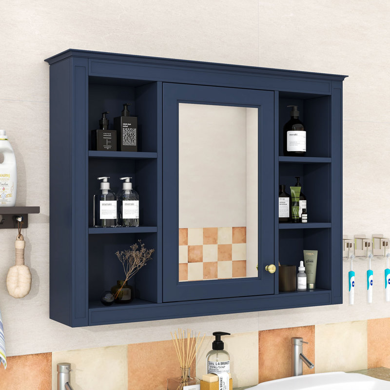 Armoire à pharmacie murale avec porte miroir réfléchissante et tablettes pour le rangement de la salle de bain