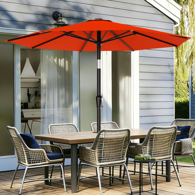 Parasol de patio 9 pi, inclinaison à bouton-poussoir et manivelle, parasol de marché extérieur 8 nervures robustes pour piscine de jardin