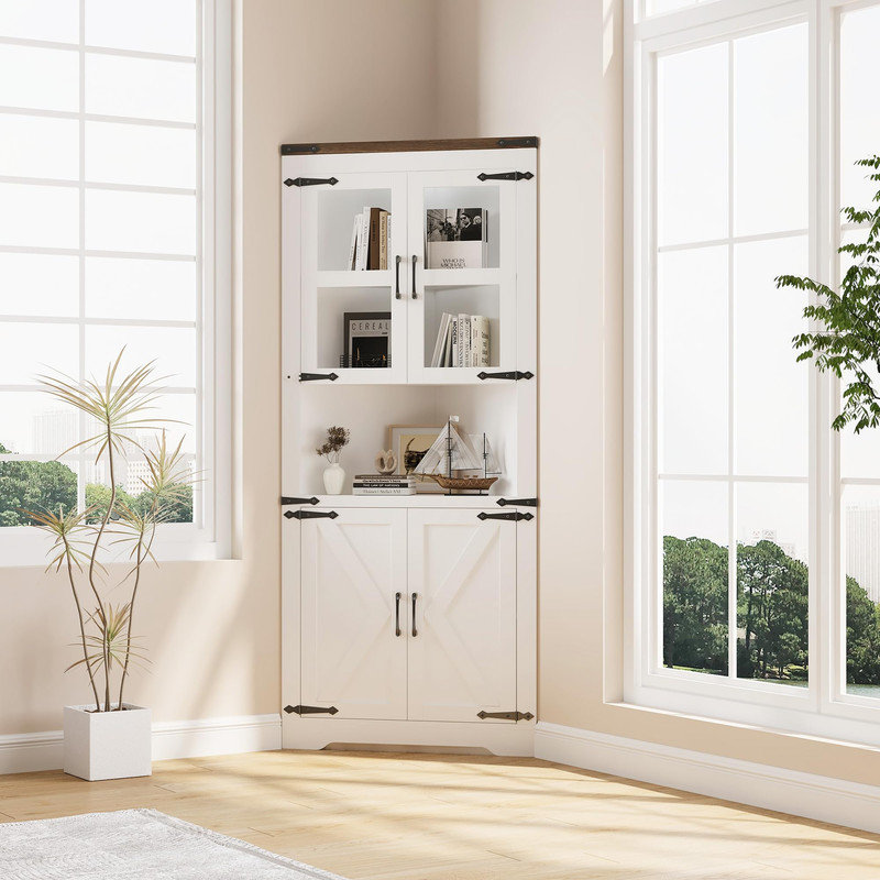 Armoire de coin rustique Farmhouse, Blanc