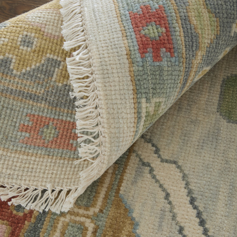 Karina Hand Knotted Wool Floral Area Rug in Blue/Gray/Rust/Gold, Rectangle 2' x 3'